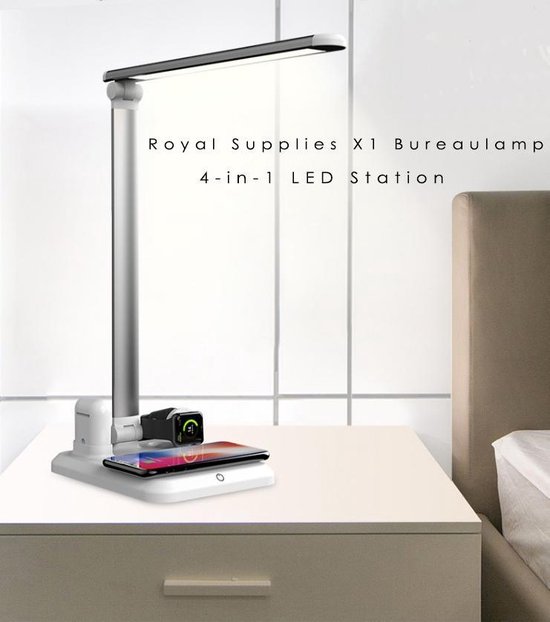 Platinet Bureaulamp LED - Draadloze oplader 5W - Wekker & Thermometer