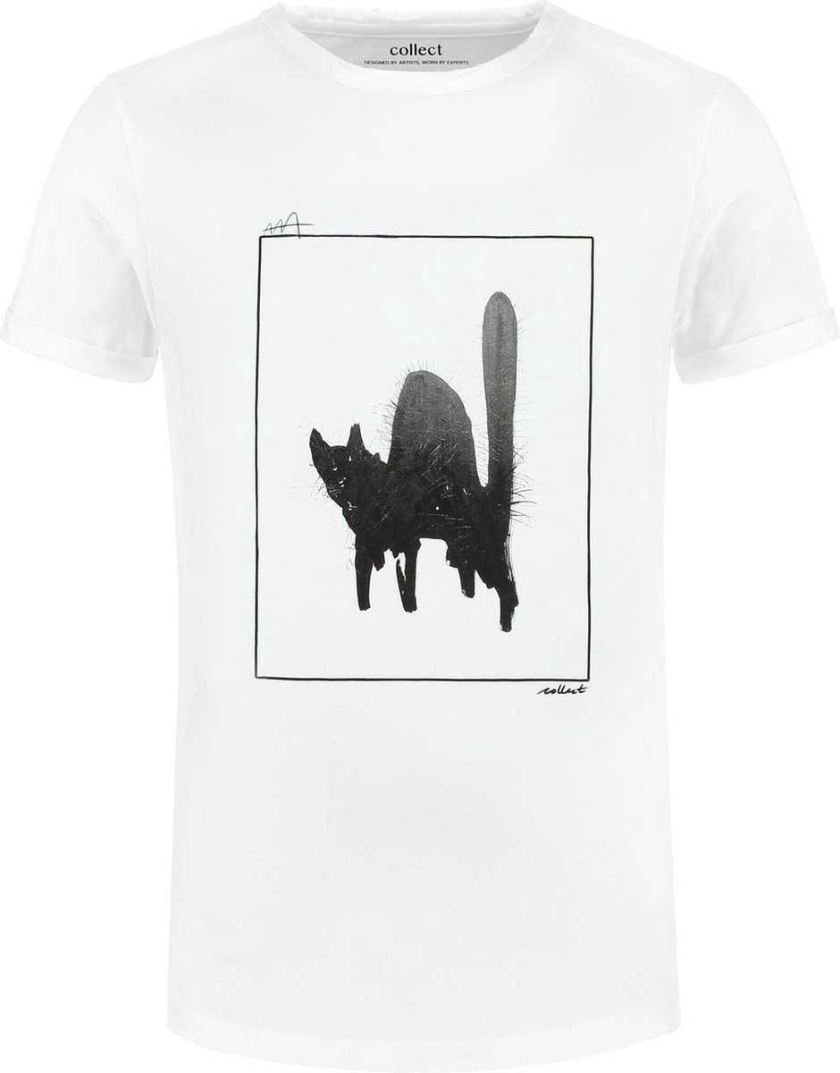 Collect The Label - Zwarte Kat T-shirt - Wit - Unisex - L
