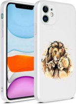 Apple Iphone 12 Wit siliconen hoesje - Leeuwen familie * LET OP JUISTE MODEL * iPhone 12