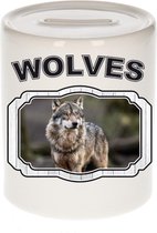 Dieren liefhebber wolf spaarpot  9 cm jongens en meisjes - keramiek - Cadeau spaarpotten wolven liefhebber