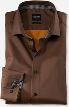 OLYMP Level 5 Body Fit overhemd - bruin  (contrast) - Strijkvriendelijk - Boordmaat: 40