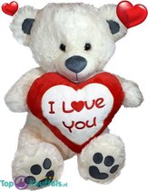 XL Teddybeer met rood/wit hart 'I Love You' (Wit) 70 cm| Valentijnsdag liefde kado beer liefde | Valentijn cadeautje vrouw man | Ik hou van jou / I Love You Knuffelbeer | Liefdes Beer| Cadeau