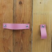 5 x Handgreep roze leer - complete set - Handmade in Holland