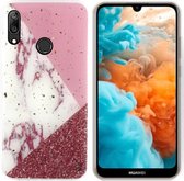 BackCover Marble hoesje met Glitter - Telefoonhoesje voor Huawei Y6 2019 - Wit