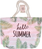 Strandtas met rits - Beachbag Roze - Hello Summer - Materiaal: polyester- Afmetingen: 30 x 37 x 13cm - zand en spatwater dicht - shopper - modieus naar het strand!