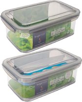 4x Voorraad/vershoudbakjes 1,9 ltr met tray transparant/grijs plastic 24 x 15 cm - Tudela - Voedsel bewaarbakjes - Diepvriesbakjes
