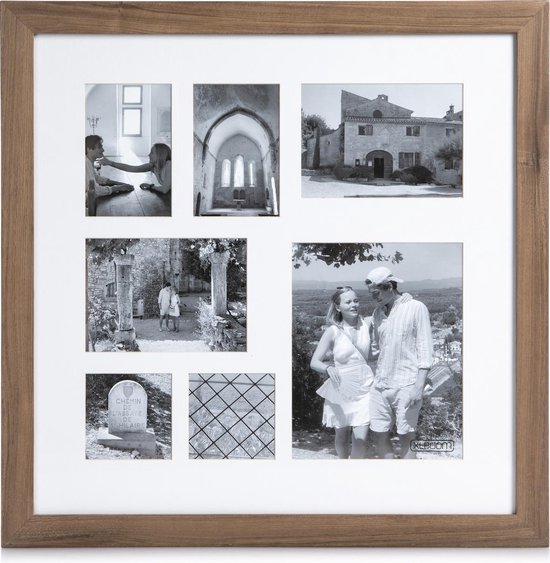 XLBoom Badia Fotolijst - Collagelijst voor 7 foto's - In Hout - Walnoot - 58×4,5×58cm