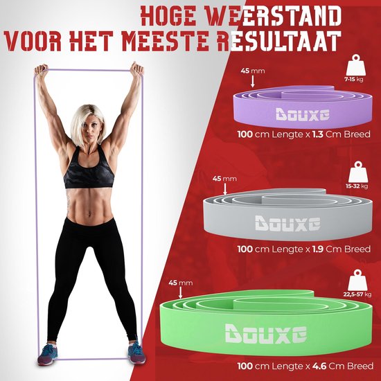 Bol Com Douxe Pull Up Set Van 3 Powerband Weerstandsbanden Fitness Elastiek