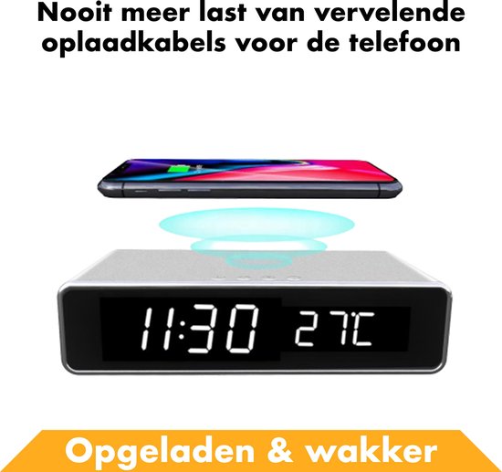 schetsen Vooruit grijnzend Slimme Zwarte Wekker & Draadloze Mobiele Telefoon Oplader in 1 van In Round  – Geschikt... | bol.com