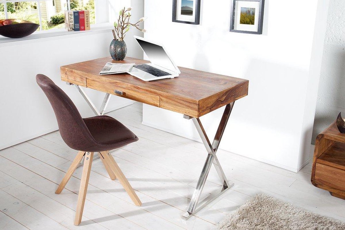 Bureau Sheesham hout met La 120 cm Stone Finish