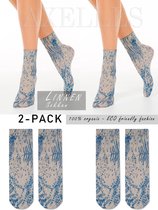 Linnen sokken floraal patroon (ECO), 2-PAAR blauw, maat 36/39.