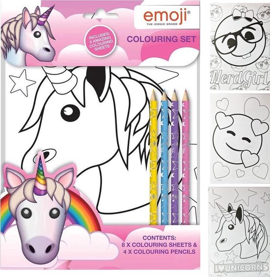 Triviaal Habubu rand Emoji kleurplaten voor kinderen - 8 stuks - Emoji - Unicorn - Inclusief 4  kleurpotloden | bol.com