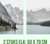 Allernieuwste peinture sur toile SET 2 pièces Paysage norvégien avec Montagnes et lac - Réaliste - Affiche - Set 2x 50 x 70 cm - Couleur