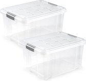 6x Opslagbakken/organizers met deksel 25 liter 42 x 36 x 25 cm transparant - Opbergbakken