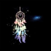DW4Trading Dreamcatcher - Attrape-rêves avec Perles et Plumes - avec Éclairage Led - 60x14 cm - Rose