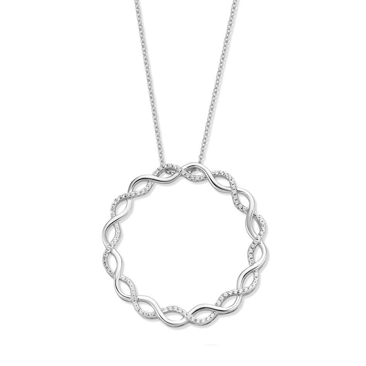 Velini Jewels-P2057W-925 Zilver-ketting +Hanger- gerodineerd gezet met Cubic Zirkonia-45cm + 5cm verlengstuk