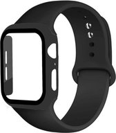 Shop4 - Bandje met Case voor Apple Watch SE 44mm - Siliconen Zwart