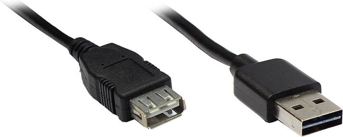 Alcasa USB A - USB A 0.6m M/F USB-kabel 0,6 m USB 2.0 Zwart
