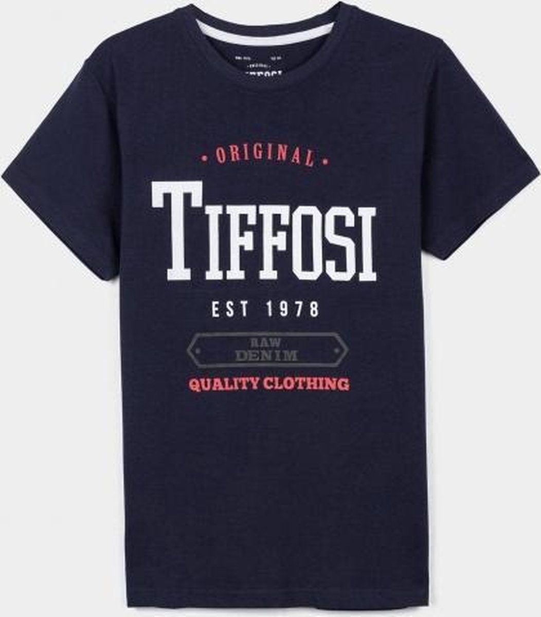 Tiffosi T-Shirt donkerblauw met wit/rode tekst maat 128