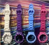 Horloge met horlogeband 4 pack - horlogebandjes siliconen in wit - paars - licht blauw - roze