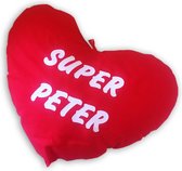 Sierkussen - Hart Met "super Peter" - Rood - 20 Cm X 30 Cm