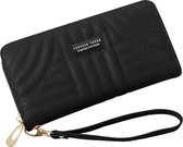 ZILOU® Portemonnee Dames - met Telefoonvak - tot 16 Pasjes - Ritsvak voor Munt- en Briefgeld - Vintage - Kunstleer - Zwart