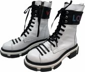 La Pèra Witte Leren Veterboots Vrouwen Laars wit/zwart LOVE - Maat 39