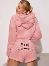 MKL - Dames nachthemd - Schattig loungewear  Pullovers Pyjama nachtkleren - Polyester - Kleur roze - Ochtendjas / Ochtendpyjama - Nachthemd - Nachtbadjas - Set van short en trui- Maat M -