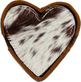 Onderzetter koehuid hart bruin/wit (set of 4)