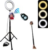 SmartZzz® Ringlamp met Statief Smartphone GSM houder Bluetooth Afstandsbediening – Ringlight TikTok Lamp 16 cm/6 inch – Ringlicht Ring Lamp 3 Lichtstanden 130 cm Hoog