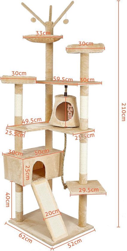 NumberOne® Grote Krabpaal Kattenpaal Katten Accesoires Huis - Modern Design - 210 cm - Beige - number one