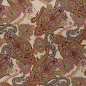 Stof room satijnkatoen stretch met roze en oker paisley print