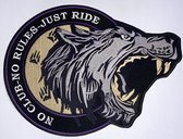 Biker rug patch no rules wolf