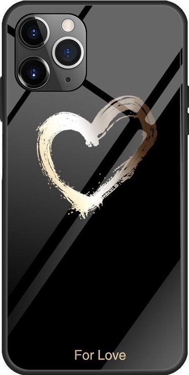 Hardcase 'for love ' uit gehard glas iPhone 12 / iPhone 12 Pro - zwart