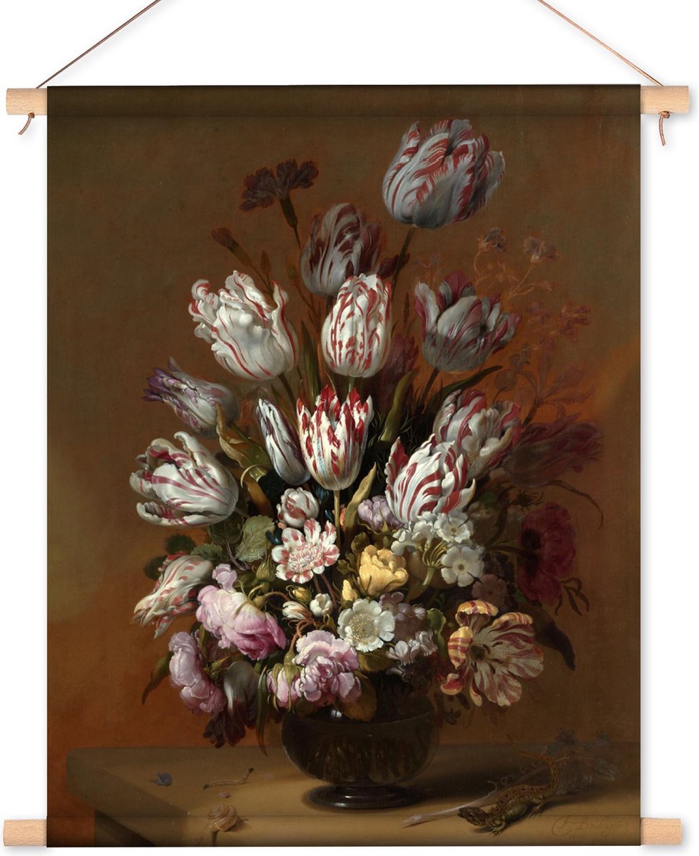 Textielposter / Wandkleed Stilleven met bloemen - Hans Bollongier - 90x120  cm | bol