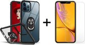 iPhone 12 Pro hoesje Kickstand Ring shock proof case transparant zwarte randen armor magneet - 1x iPhone 12 Pro screenprotector