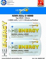 HEITECH HR20/Mono/D 4000 mAh 1,2 V - oplaadbaar - set van 2