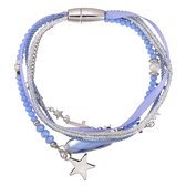 Armband - Little Stars - Blauw, zilverkleurig - Met ster en kruis hangertjes  en blauwe steen