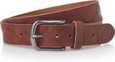 Leren Riem 4 cm breed - Cognac - Zwarte Gesp - Jeansriem - Rundleer - Taille: 85 cm - Totale Lengte Riem 100 cm - Heren riem