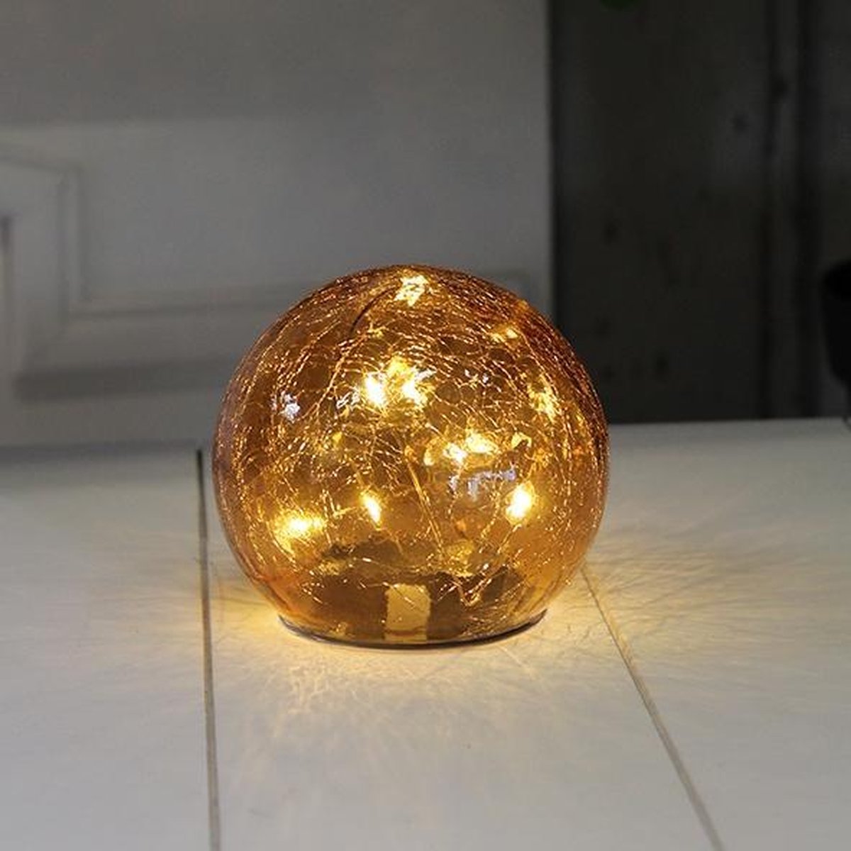 Glazen bol amber met LED-lampjes |
