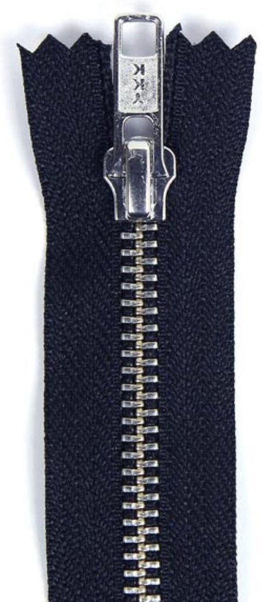 YKK broekrits met nikkeltandjes, Lengte 15 cm, Donker Blauw, niet deelbaar, Per Stuk.