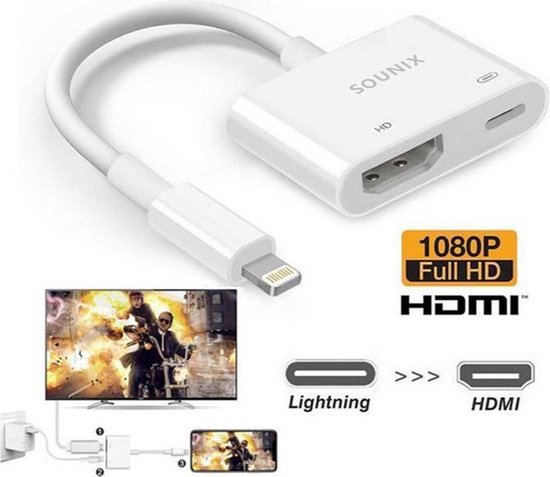 Actuator beschaving stikstof Sounix Lightning Digital AV Adapter voor iPhone, iPad, iPod adapter naar  1080P HDMI | bol.com