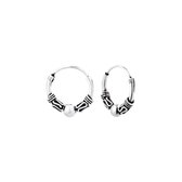 Oorbellen dames | oorringen | Rijk bewerkte zilveren Bali hoops, 12 mm