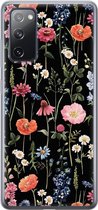Samsung Galaxy S20 FE hoesje siliconen - Dark flowers - Soft Case Telefoonhoesje - Bloemen - Zwart