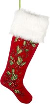 Stijlvolle Rode Christmas Stocking met stralende kerststerren en fraaie imitatie bontrand - decoratieve kerstsok