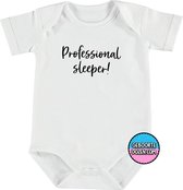 Rompertjes baby - Professional sleeper! - maat 50/56 - korte mouwen - baby - baby kleding jongens - baby kleding meisje - romper - rompertjes baby met tekst - kraamcadeau meisje -