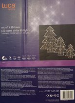 Sapin de Noël 3D lot de 3, piles allumées. H55, H40, H30cm