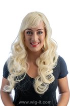 Pruik 1083 Wig-it, lichtblonde lange pruik met krul