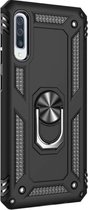 Samsung Galaxy A70 Zwart Shockproof Militairy Hybrid Armour Case Hoesje Met Kickstand Ring - Samsung Galaxy A70  - Extreem Stevige Anti-Shock Hard Rugged Cover Bumper Hoes Met Ringhouder - Stevige Shock Proof Backcover