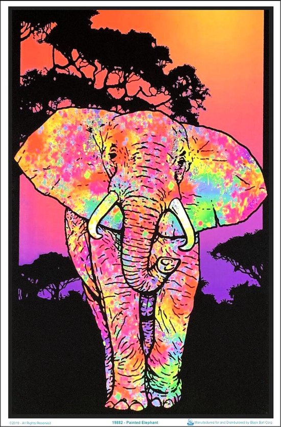 Painted Elephant - Blacklight Poster